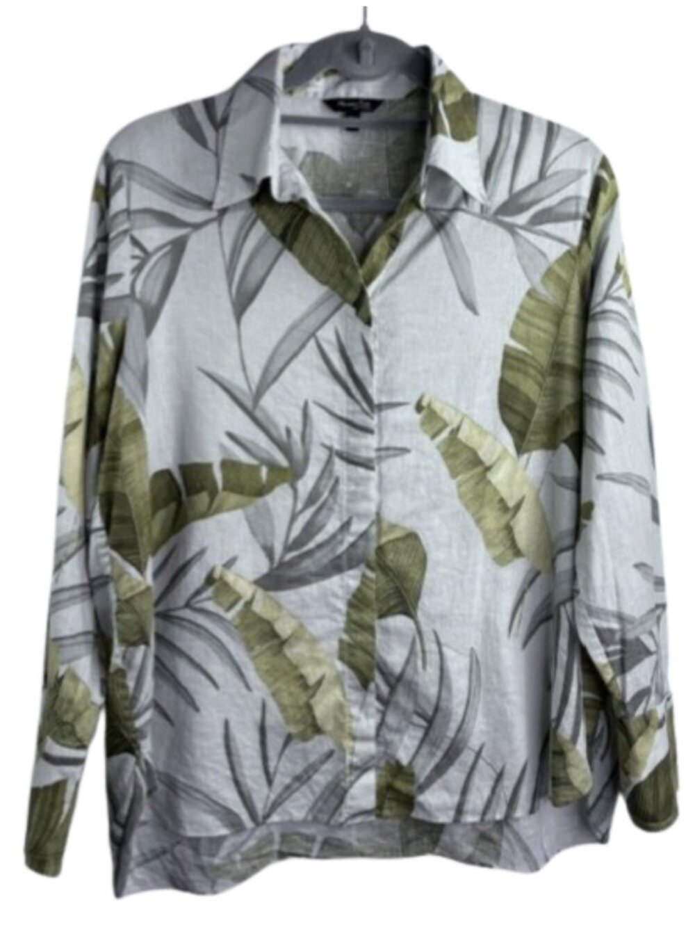 Massimo Dutti Linen Cotton Button Down Shirt Blouse Tropical Print Size 10